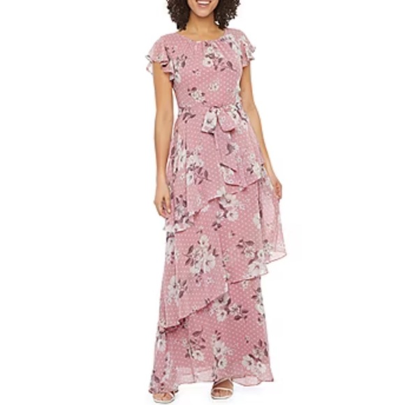 R & K Originals Pink Short Sleeve Floral Dot Maxi Dress Size 12 - Picture 1 of 10